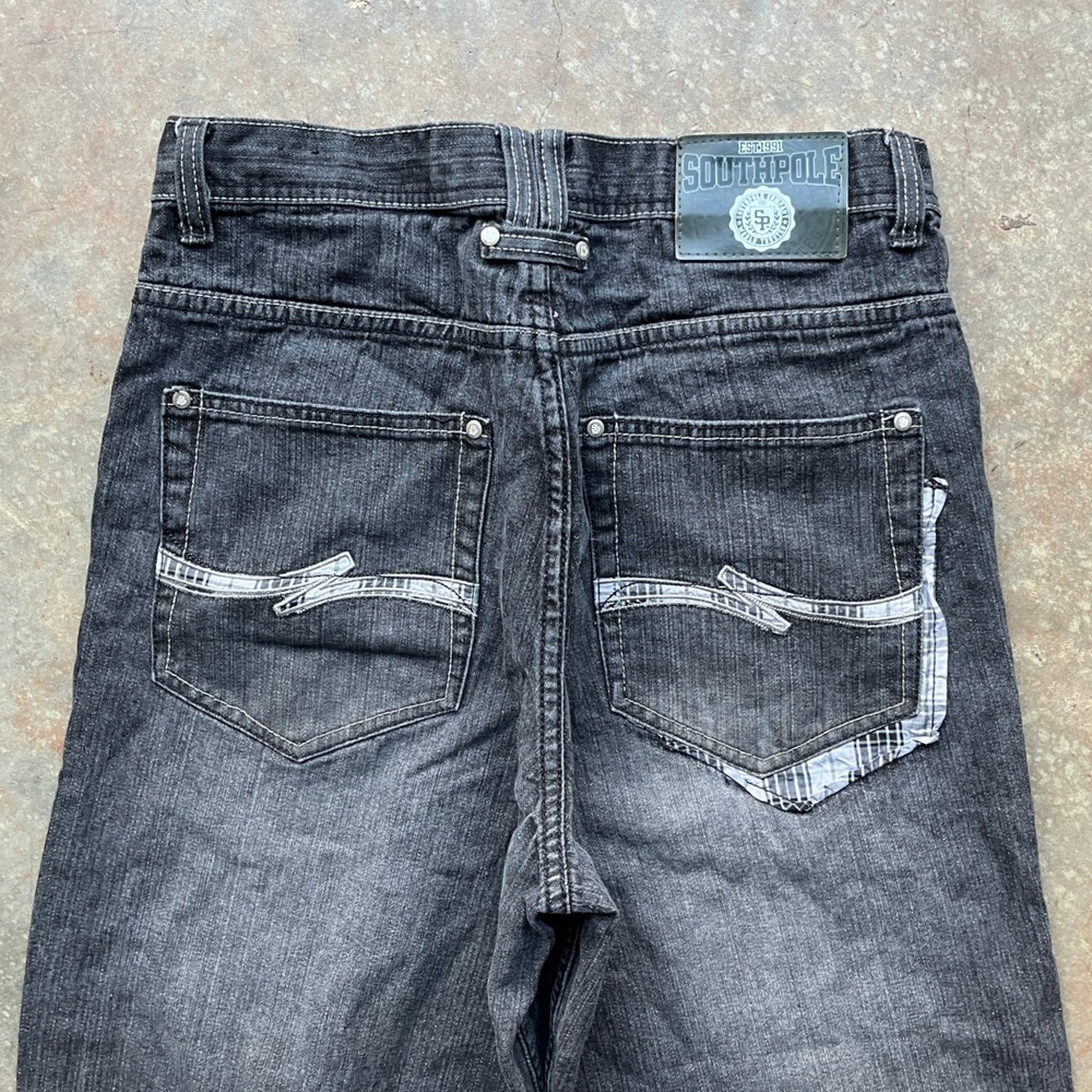 Southpole Mens Baggy Wide Leg Jeans Faded Black Contrast Stitch Y2K Size 34
